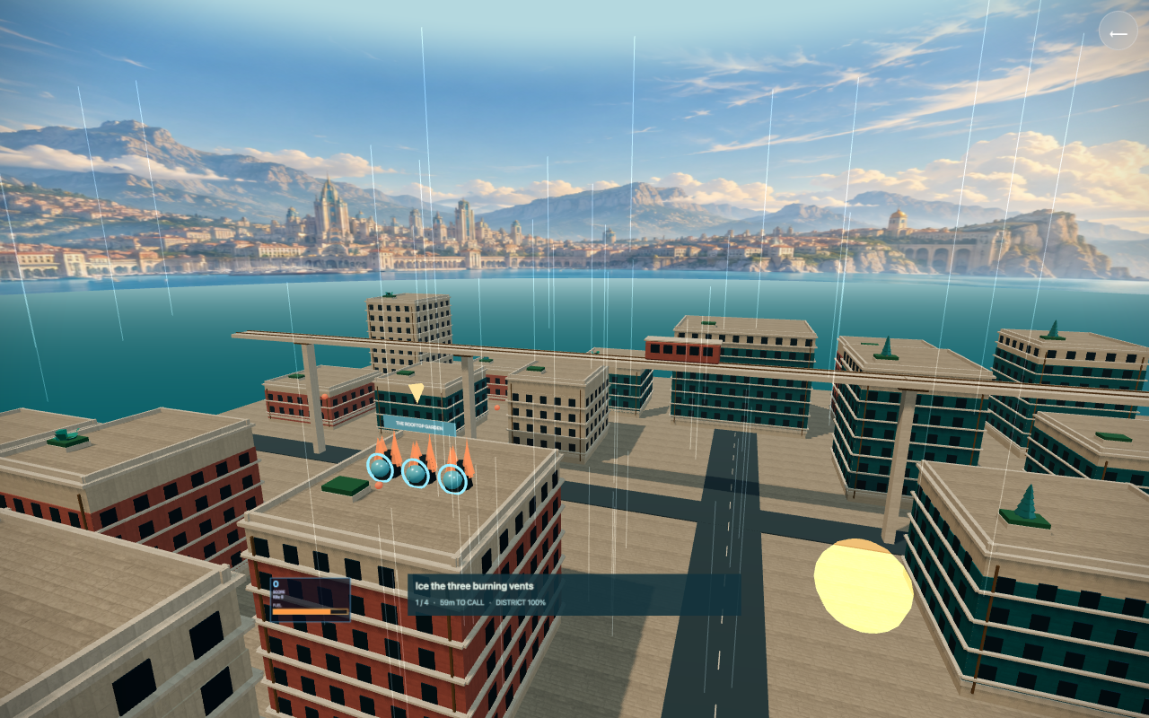 Frostflame's coastal rooftops and elevated tram